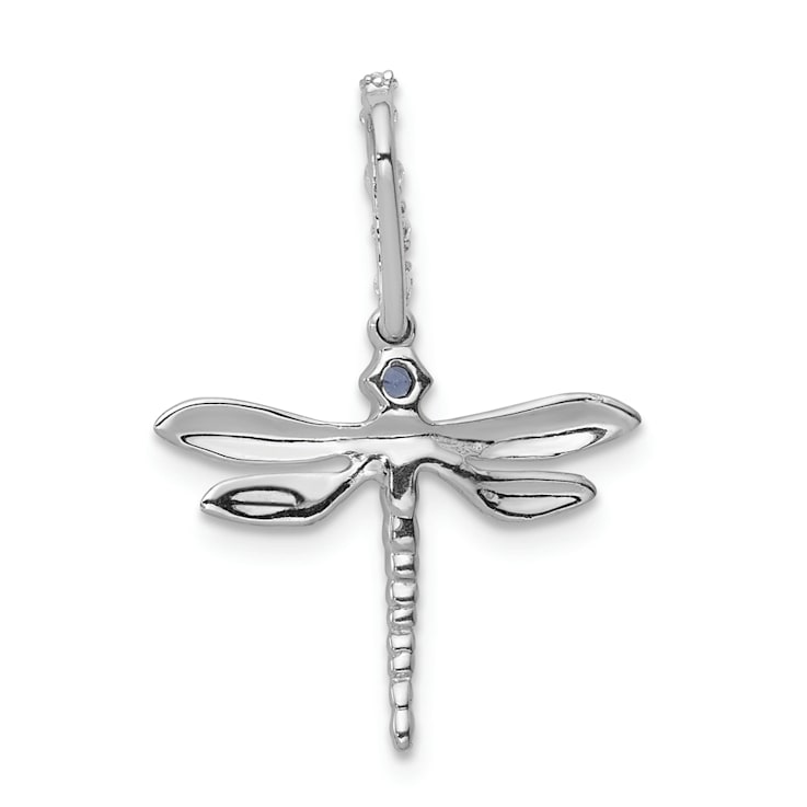 Rhodium Over 14k White Gold Blue and White Diamond Dragonfly Pendant