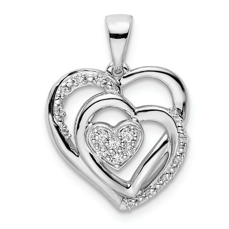 Rhodium Over 14k White Gold Polished Heart Diamond Pendant