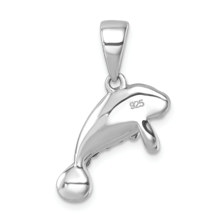 Rhodium Over Sterling Silver Polished Crystal Manatee Pendant