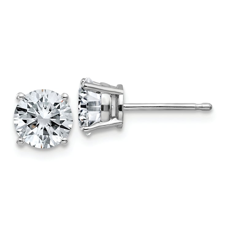 Rhodium Over 14K White Gold 1.75ct. 6.0mm Round J-K Color Moissanite Earrings
