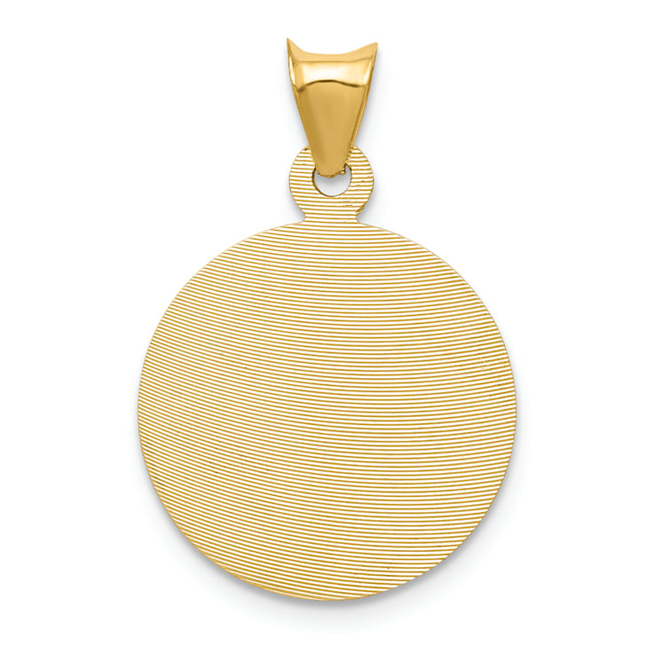 14k Yellow Gold Satin Diamond-Cut Sagrado Corazon Circle Pendant