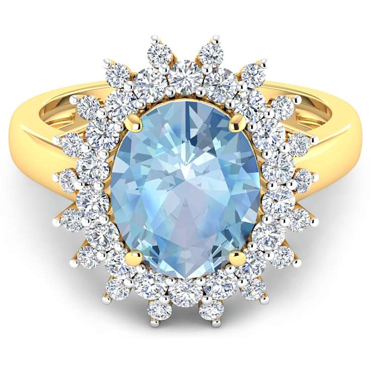3.69ctw Blue Aquamarine and Diamond 14K Yellow Gold Halo Ring