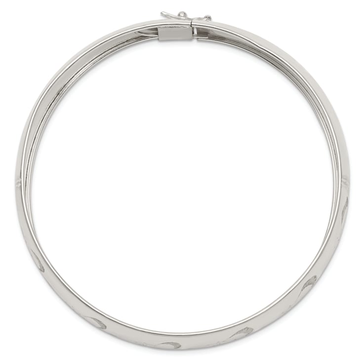 Sterling Silver Polished Diamond-cut and Textured Bangle