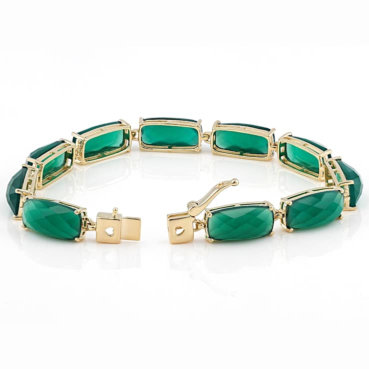 Green Onyx Tennis Bracelet In 18K Gold Over Sterling Silver