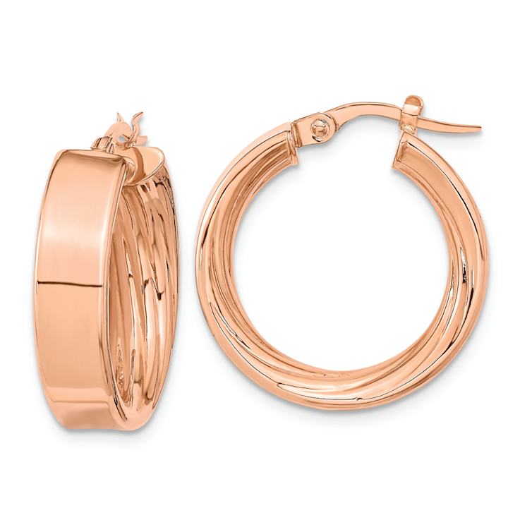 14k Rose Gold 7/8" Polished and Inside Textured Hoop Earrings