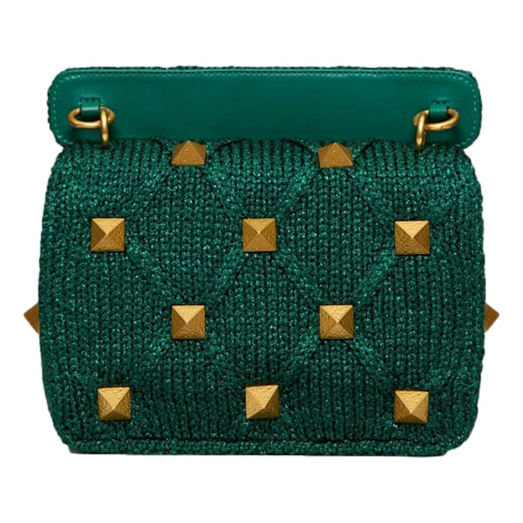 VALENTINOのショルダーバック♪★ ROMAN STUD 編みニット★ VALENTINO GARAVANI Knit Medium Roman Stud Shoulder Bag Ecru