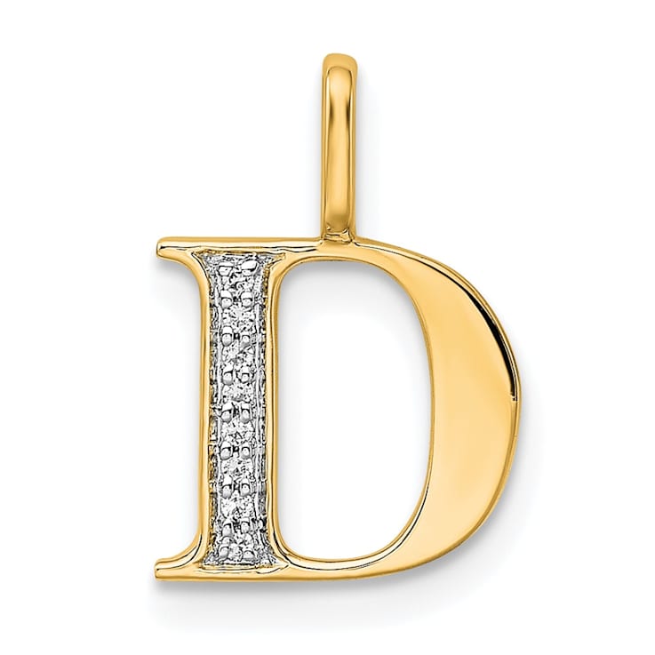 14K Yellow Gold Diamond Letter D Initial Pendant