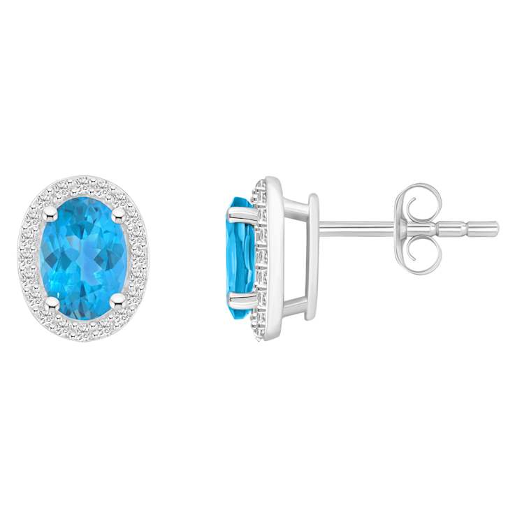 7x5mm Oval Blue Topaz And Created White Sapphire 10k White Gold Halo
Stud Earrings