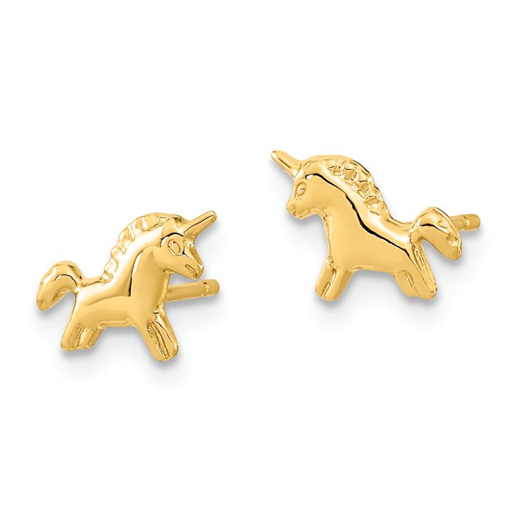14k Yellow Gold Polished and Textured Children's Unicorn Stud Earrings