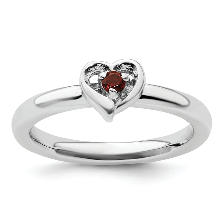 Sterling Silver Stackable Expressions Garnet Heart Ring 0.09ctw