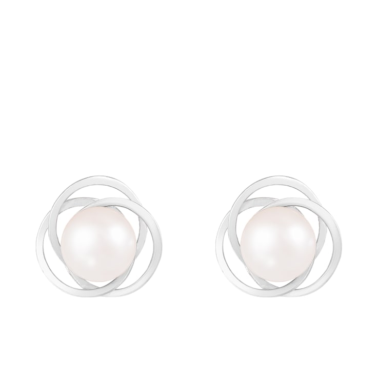 White Cultured Akoya Pearl 14k White Gold Earrings 6.5-7mm