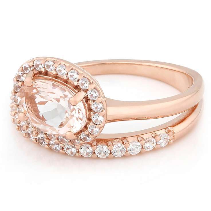Morganite Oval And White Zircon Ring In 18K Rose Gold Over Sterling
Silver 1.62ctw