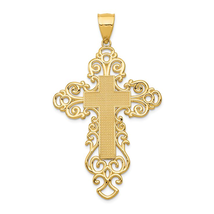14k Yellow Gold Polished and Textured Fancy Cross Pendant