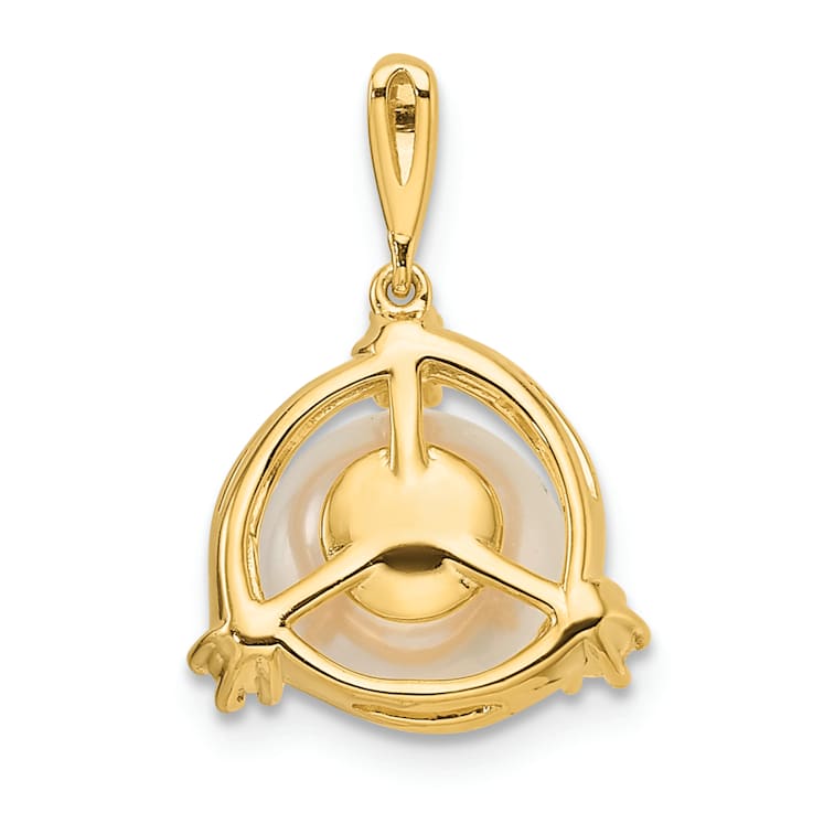 14K Yellow Gold Lab Grown Diamond and Freshwater Cultured Pearl Pendant 0.12ctw