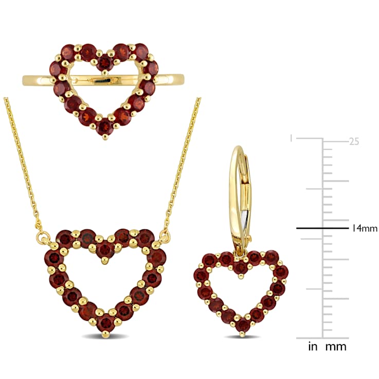 Garnet 10K Yellow Gold Necklace, Earrings & Ring Set 3.22ctw