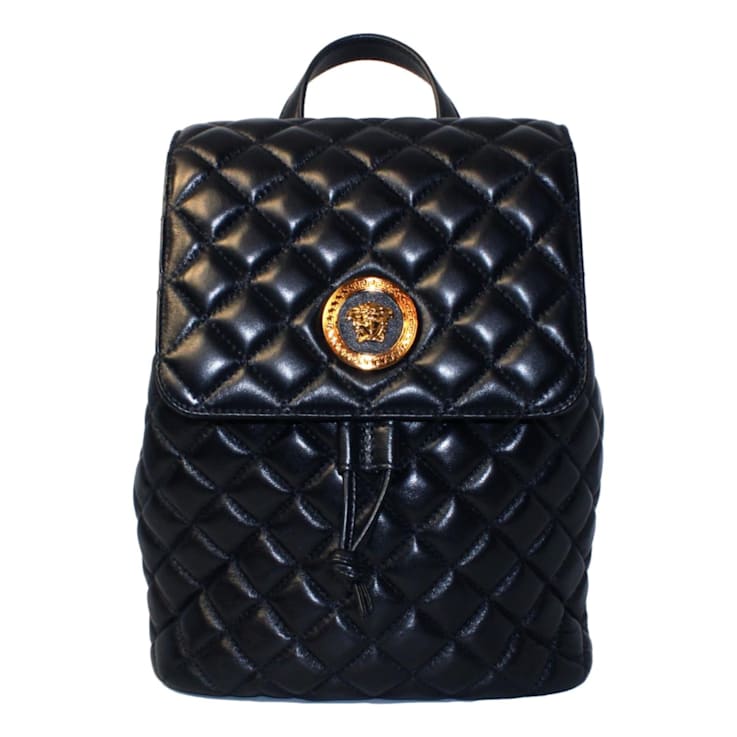 【在庫処分大特価!!】 Versace Black Leather Medusa Quilted Flap Backpack - 1DNKFA バッグ