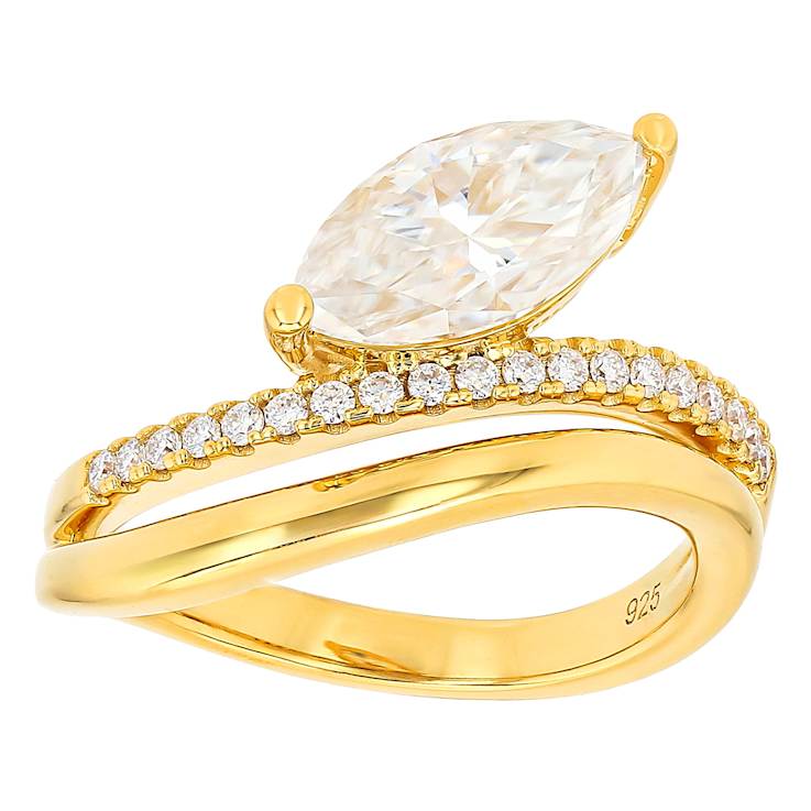 Marquise And Round Moissanite Freeform Ring In 14K Gold Over Sterling Silver