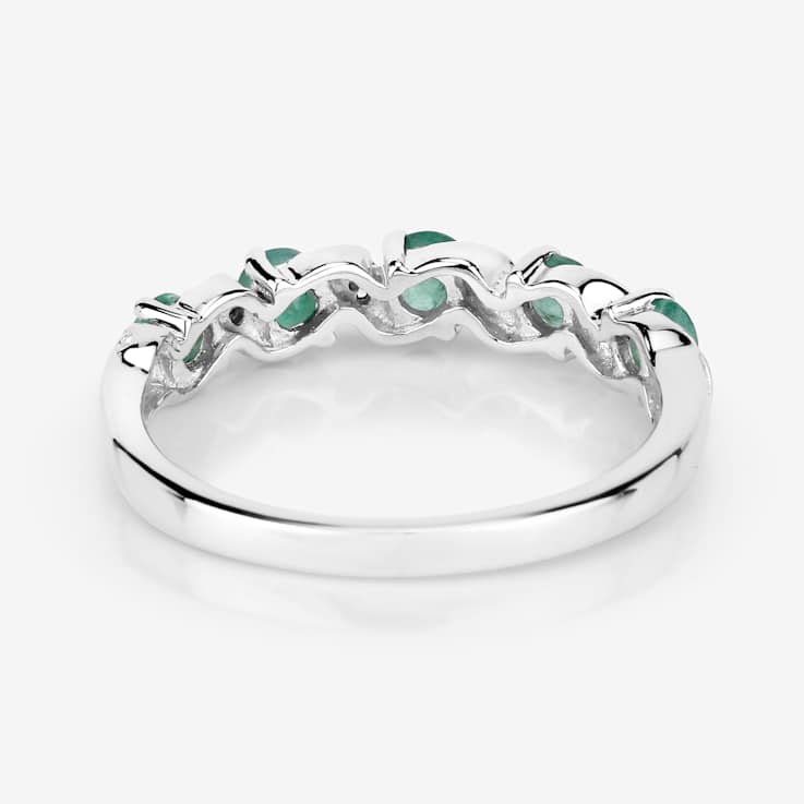 Green Emerald and White Topaz Sterling Silver 5 Stone Band Ring