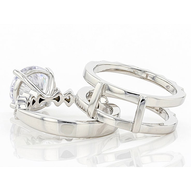 White Cubic Zirconia Rhodium Over Silver Ring and Guard Set (2.15ctw DEW)