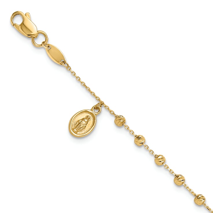 14k Yellow Gold Polished and Diamond-Cut Miraculous Medal and Cross
Rosary Bracelet