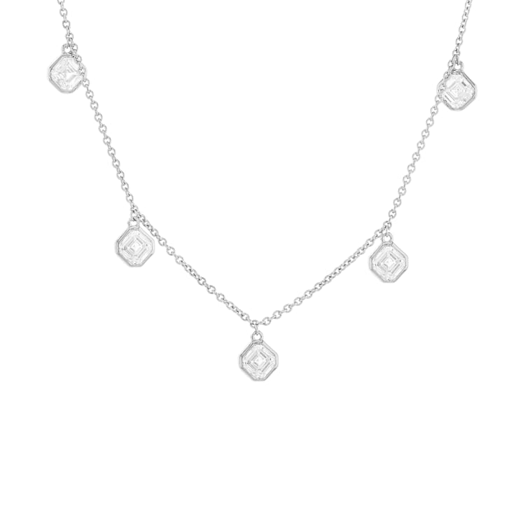 Lab-Grown Diamond Asscher-Cut Bezel Set Station Necklace In 14K White
Gold 2.00ctw