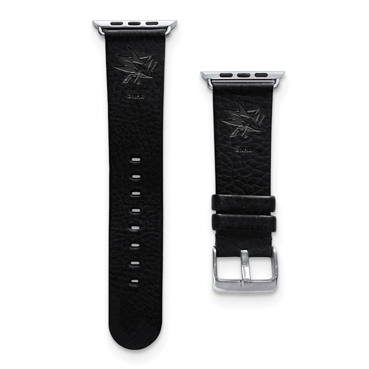 Gametime NHL San Jose Sharks Black Leather Apple Watch Band (38/40mm
S/M). Watch not included.