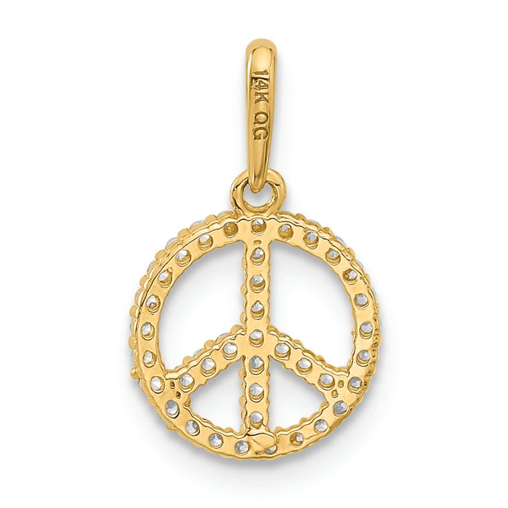14k Yellow Gold Polished Cubic Zirconia Peace Sign Pendant