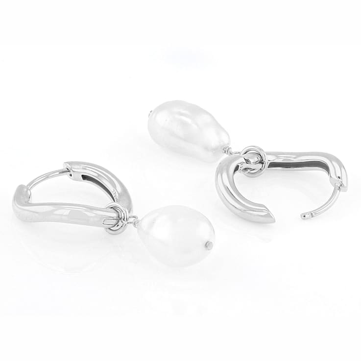 Freshwater Pearl Drop Earrings 10mm In Sterling Silver