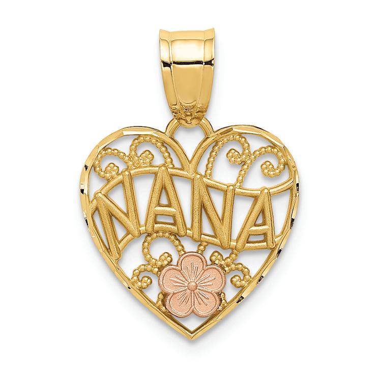 14K Two-tone Gold Satin Diamond-Cut NANA Heart Pendant