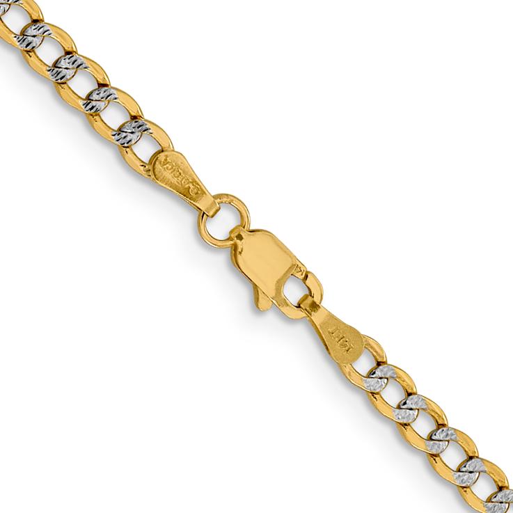 14k Yellow Gold and Rhodium Over 14k Yellow Gold 3.4mm Pave Curb 18 Inch Chain