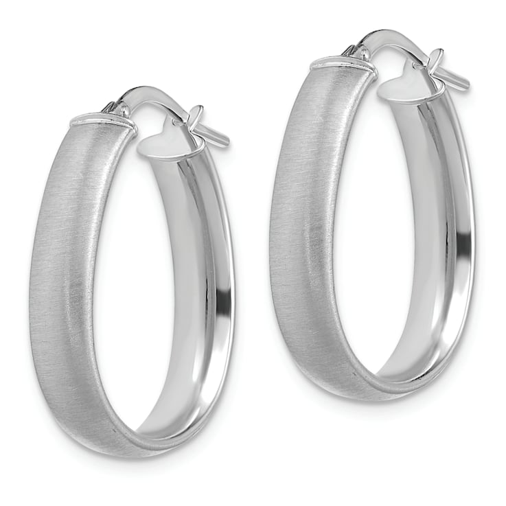 Rhodium Over 14K White Gold Satin 7/8" Teardrop Hoop Earrings