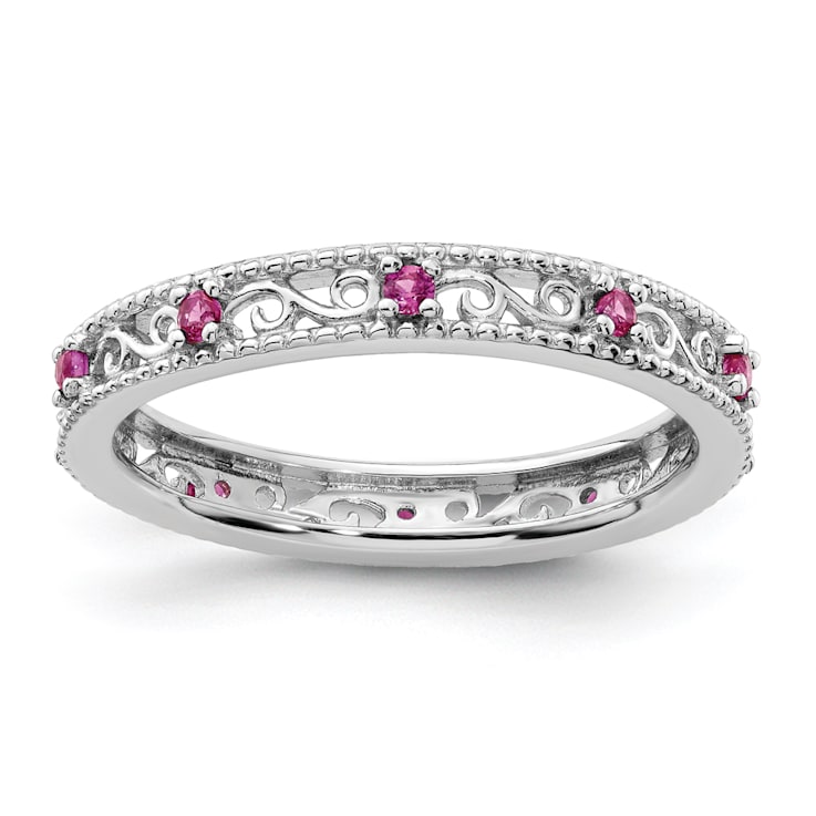 Sterling Silver Stackable Expressions Lab Created Ruby Ring 0.21ctw