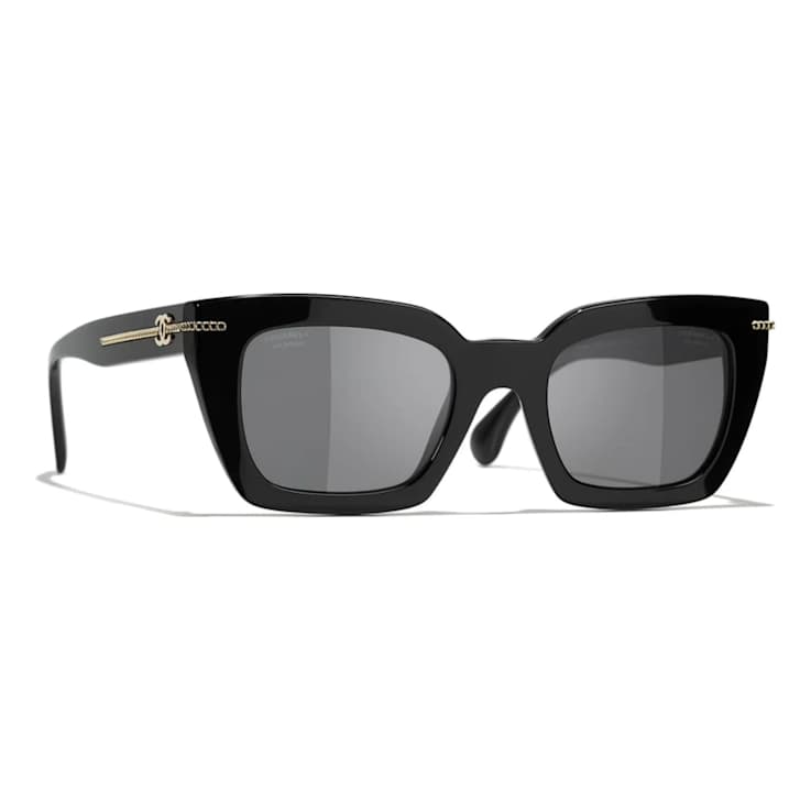 Chanel Black Frame with Chain Detail / Gray Polarized Lenses Sunglasses