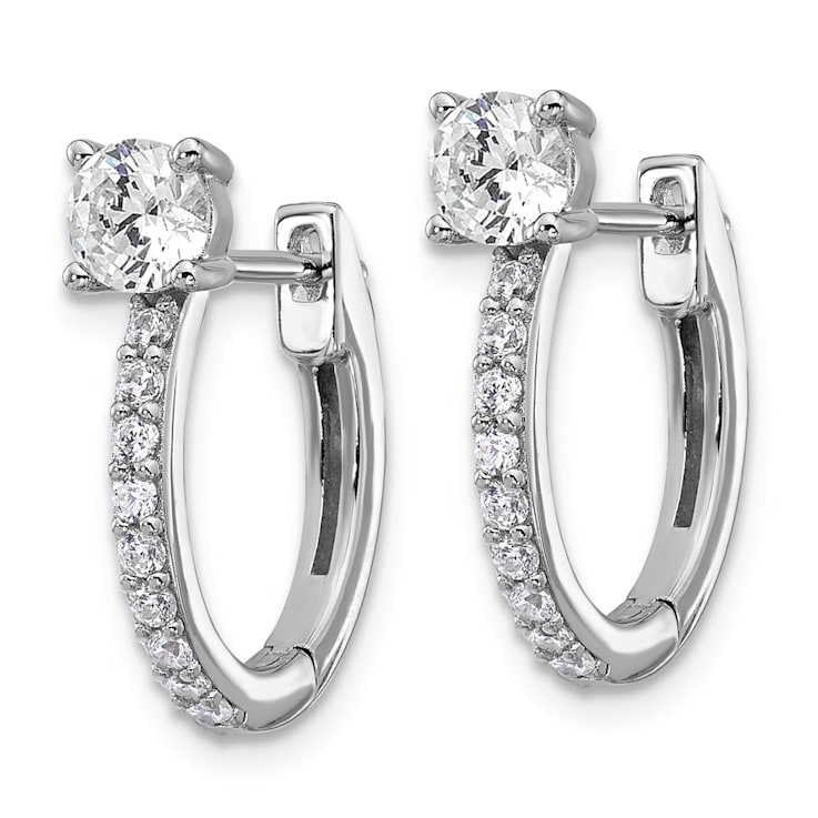 Rhodium Over Sterling Silver Polished Cubic Zirconia Hinged Round Hoop Earrings
