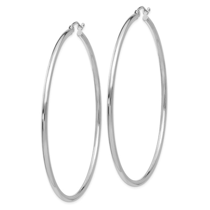 Rhodium Over 14k White Gold Polished 2 3/8" Tube Hoop Earrings