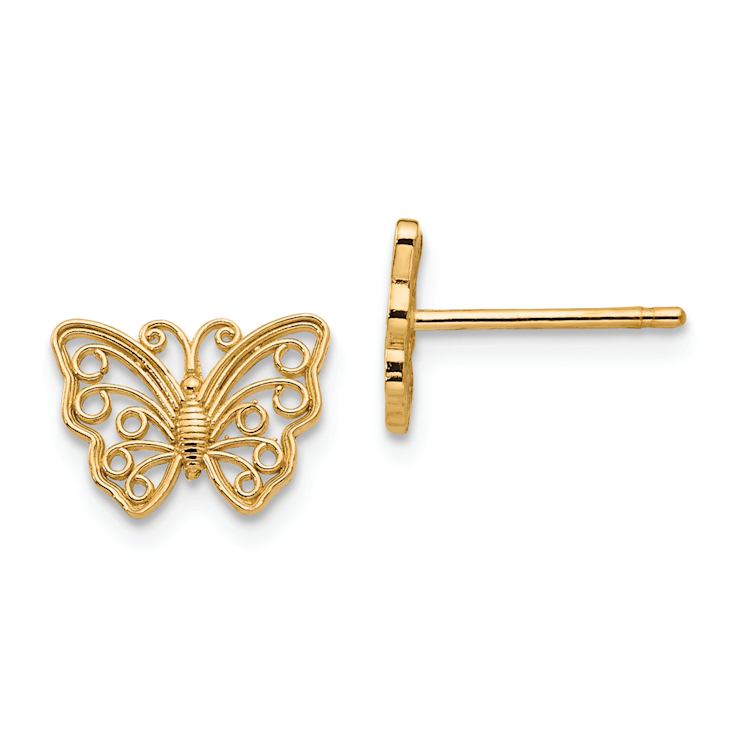 14k Yellow Gold Textured Butterfly Stud Earrings