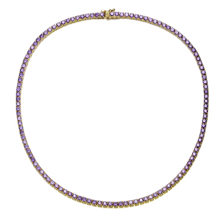 Amethyst Color CZ Tennis Necklace In 14K Gold Over Sterling Silver