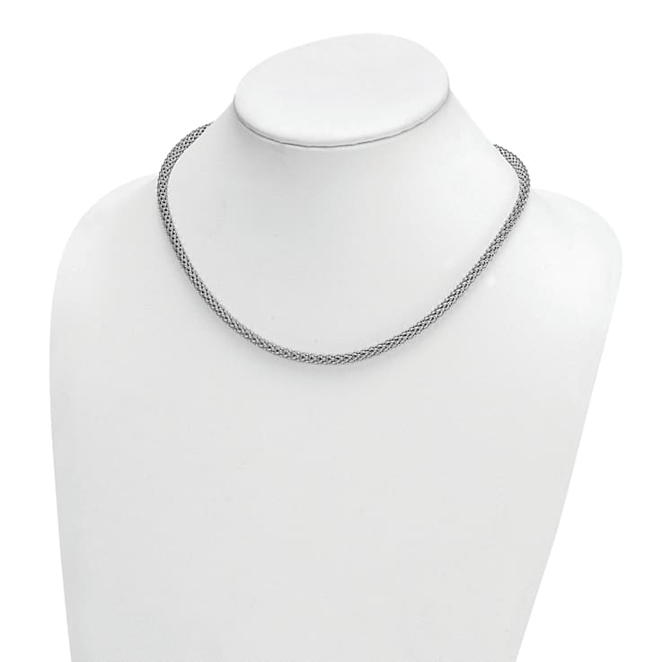 Rhodium Over Sterling Silver 4.5mm Popcorn Mesh 24 Inch Chain
