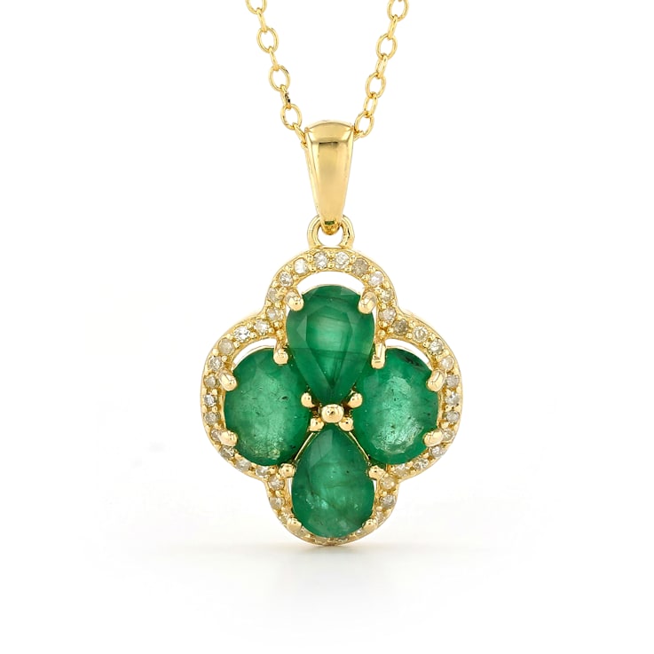 Emerald and Diamond 14K Yellow Gold over Sterling Silver Pendant 2.93ctw