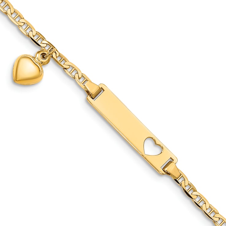14k Yellow Gold Cut-out Heart with Dangling Heart Children's Mariner
Link ID Bracelet