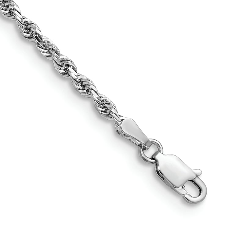 Rhodium Over 14k White Gold 2.75mm Diamond-Cut Quadruple Rope Link Bracelet