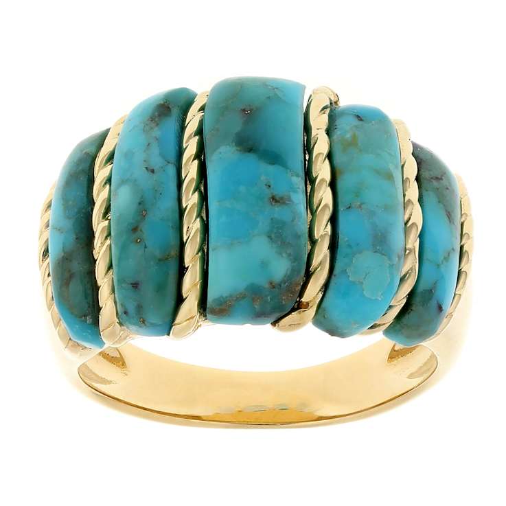 Turquoise Free-Form Dome Ring In 18K Gold Over Sterling Silver