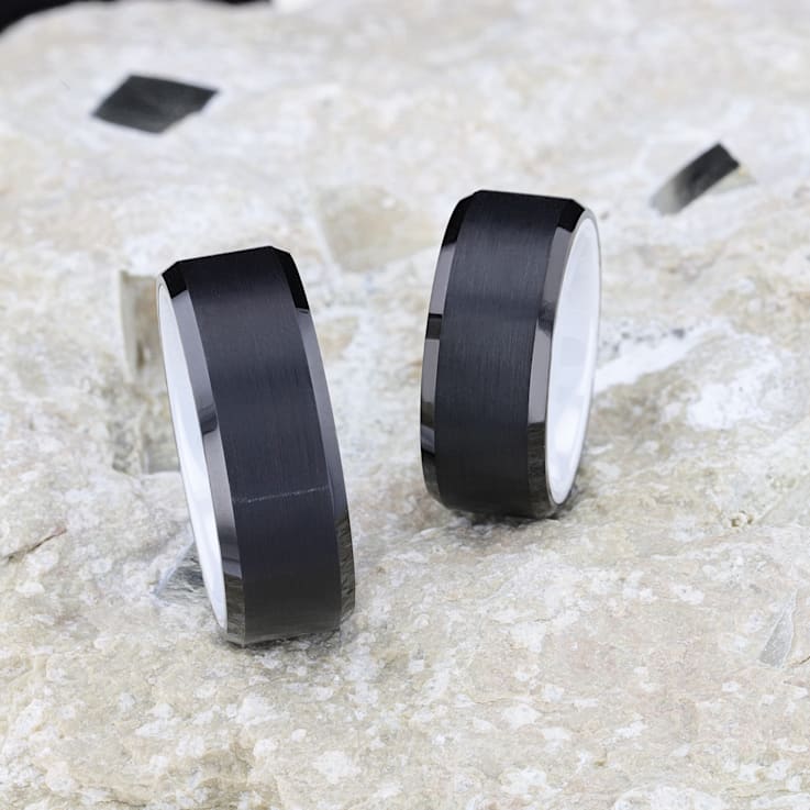 SIGMA Black Tungsten Brushed Center Men’s Wedding Band with Polished
Edges & White Interior 8mm