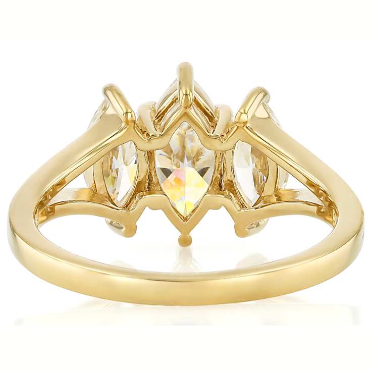 Diamond Simulant Marquise Three-Stone Ring In 18K Gold Over Sterling
Silver 2.56ctw