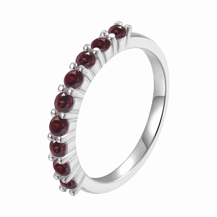 Round Garnet Sterling Silver Anniversary Style Stackable Band Ring, 0.90ctw