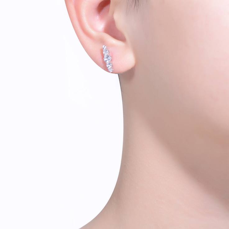 Five-Stone CZ Linear Drop Earrings In Sterling Silver
