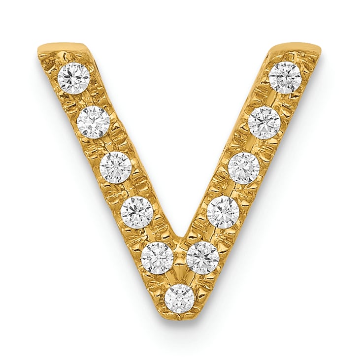 14K Yellow Gold Diamond Letter V Initial Charm