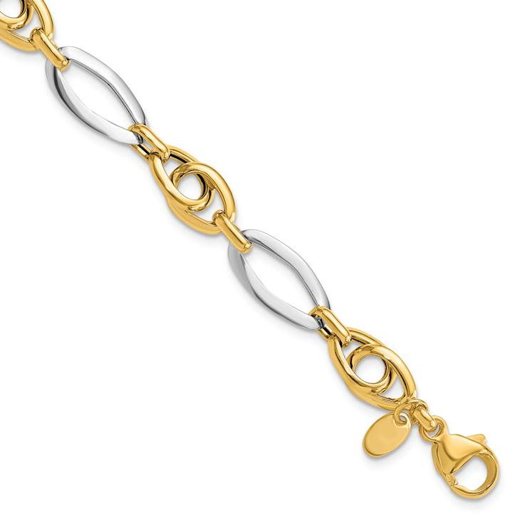 14K Two-tone Gold Polished Fancy Link Bracelet