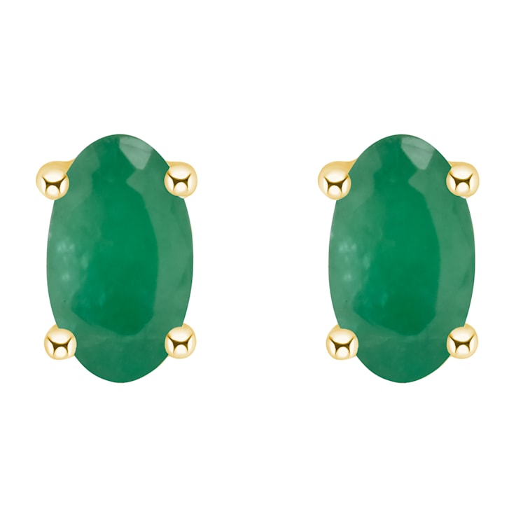 5x3mm Oval Emerald 14k Yellow Gold Stud Earrings