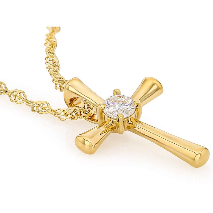 Cross Pendant Solitaire Necklace In 18K Gold Over Sterling Silver